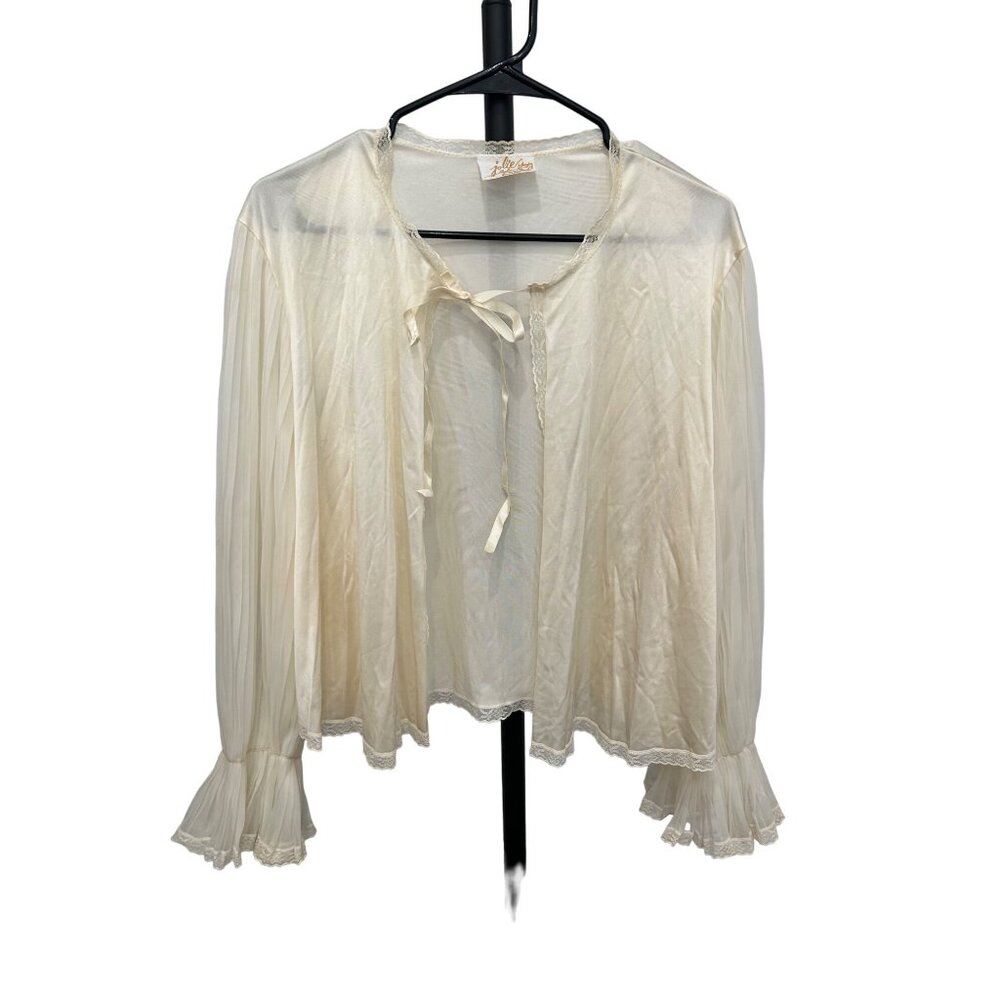 Vintage Jola Two Sheer Pleated Lace Trim Blouse Sz Medium